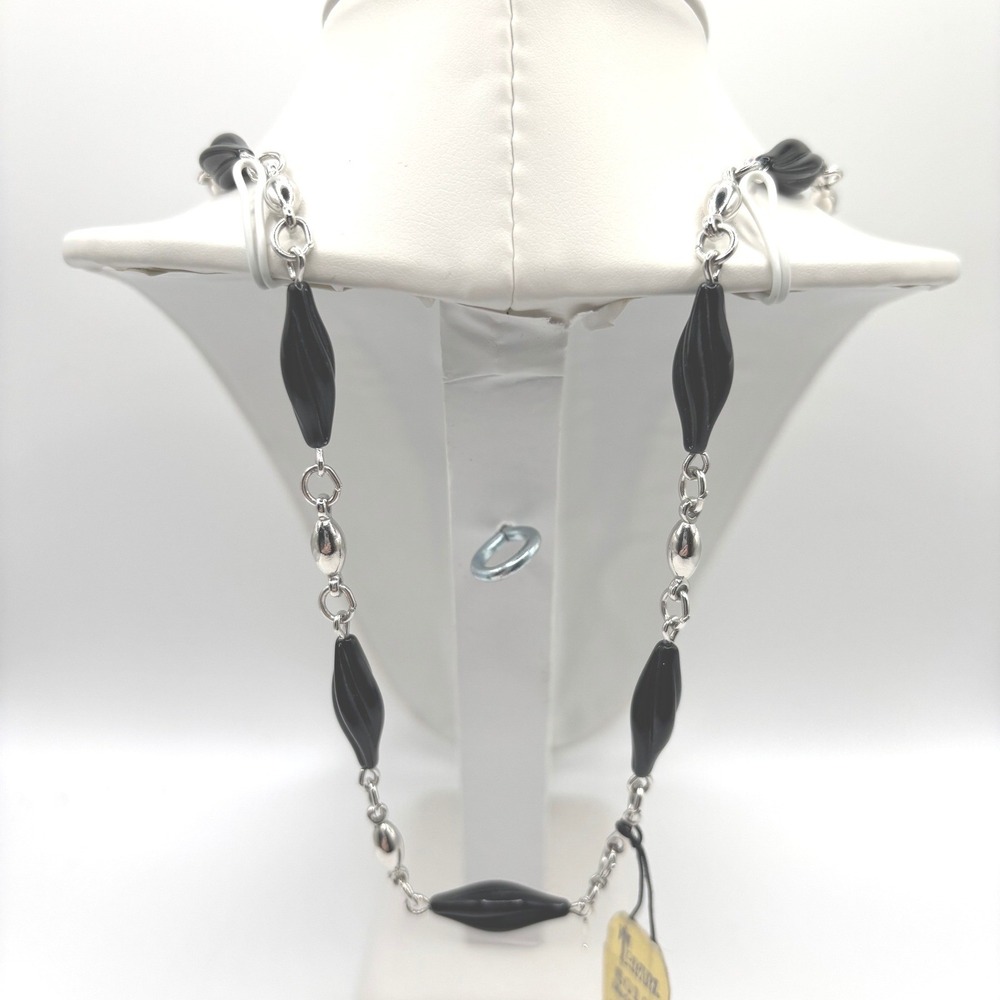 New Vintage Trifari 50196 Madeira 24 Inch Twist Black Jet Beaded Necklace - Picture 3 of 8